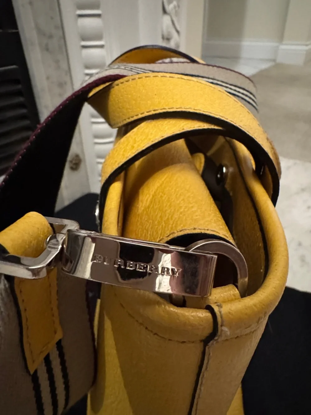 Burberry Yellow Pebbled Leather Mini Bag with Striped Strap - Picture 3 of 13